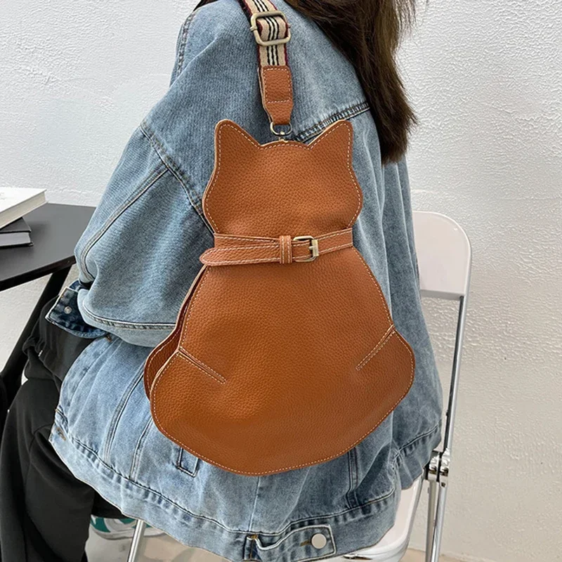 

2024 Vintage Women Chest Waist Bag Cat Shape Shoulder Casual Crossbody Bags Quality Leather Handag Purse Ladies Brand Designer