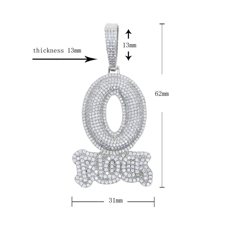 Zawieszka Blok Litera O Iced Out Bling Cyrkonia Sześcienna