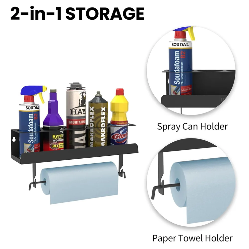 Garage Storage Shelves 5 Bottle Spray Can Holder Paint Bottle Storage Rack Garage Maintenance Spray Wall Hanging Organizer Rack Wall Mount Shelf