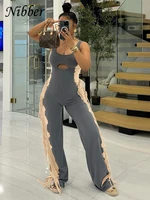 Nibber Chic Side Tassel Jumpsuit Women Sexy Hollow Contrast Stretch Summer Fashion Fit Sleeveless Elastic Workout Long Overalls - Image 5