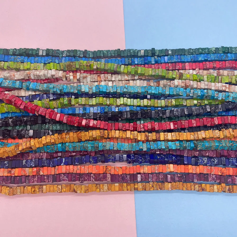 

2x4mm Natural Stone Beads Colorful Sea Deposition Cube Spacer For Jewelry Fashion Making DIY Accessories Wholesale