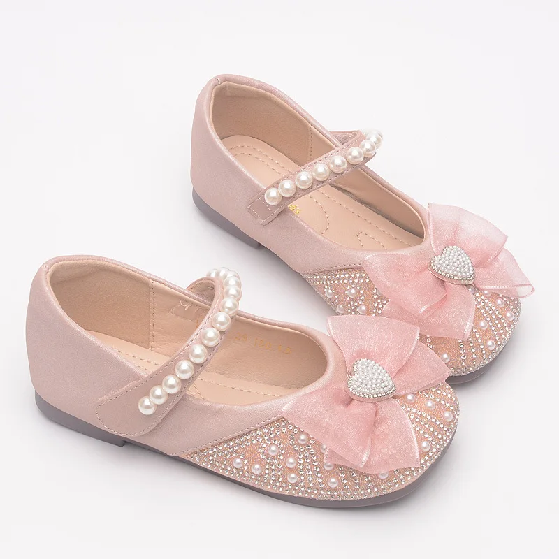 Four Seasons 1-12 years old girls dress shoes Beauty Pointed Toe Teen Girl Leather Shoes Bling Princess Wedding Shoes 3