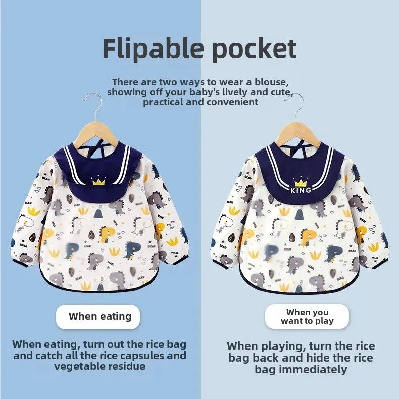 Baby Feeding Apron Cotton Material Waterproof Dirt-Resistant Child Bib Boys Overalls Kids Reverse Clothing Feeding Smock