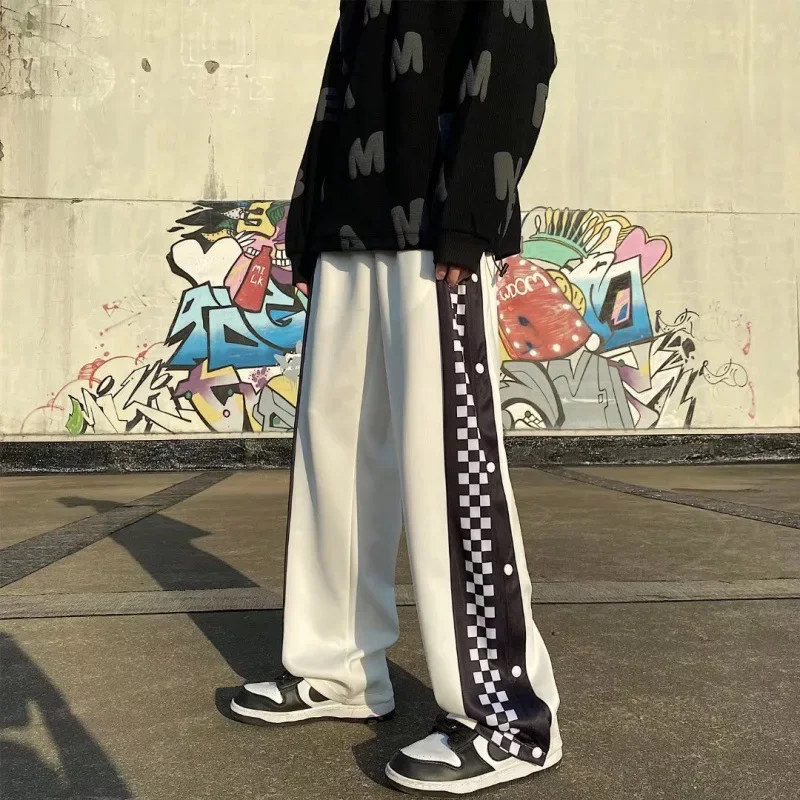 White Men's Casual Sports Pants Korean Style Trendy Design Reflective Street Style Long Trousers Skateboard Sportswear
