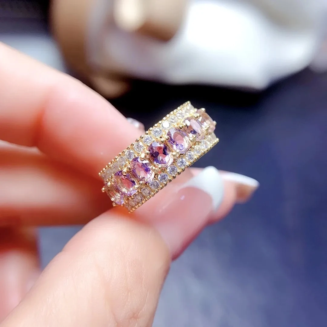 FS Fashion S925 Sterling Silver 3*4 Natural Amethyst/Sapphire Ring With Certificate Fine Charm Wedding Jewelry for Women MeiBaPJ