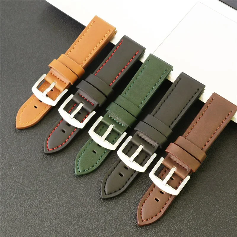 Quick Release Crazy Horse Genuine Leather Retro Watch Strap - Universal Fit, Multiple Sizes Available