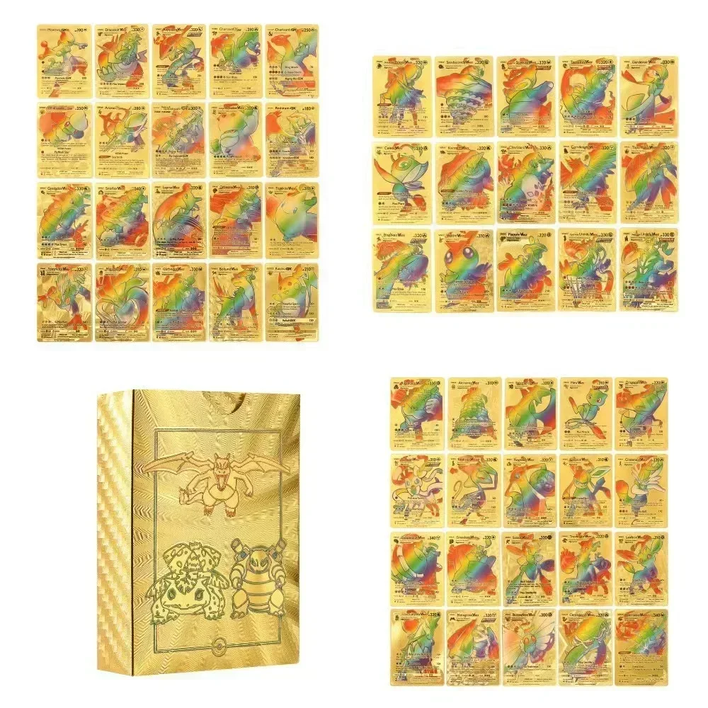

11-55PCS Pokemon Colorful Gold Foil Card Charizard Pikachu Arceus Silver Rainbow Black Color English VSTAR VMAX GX Card