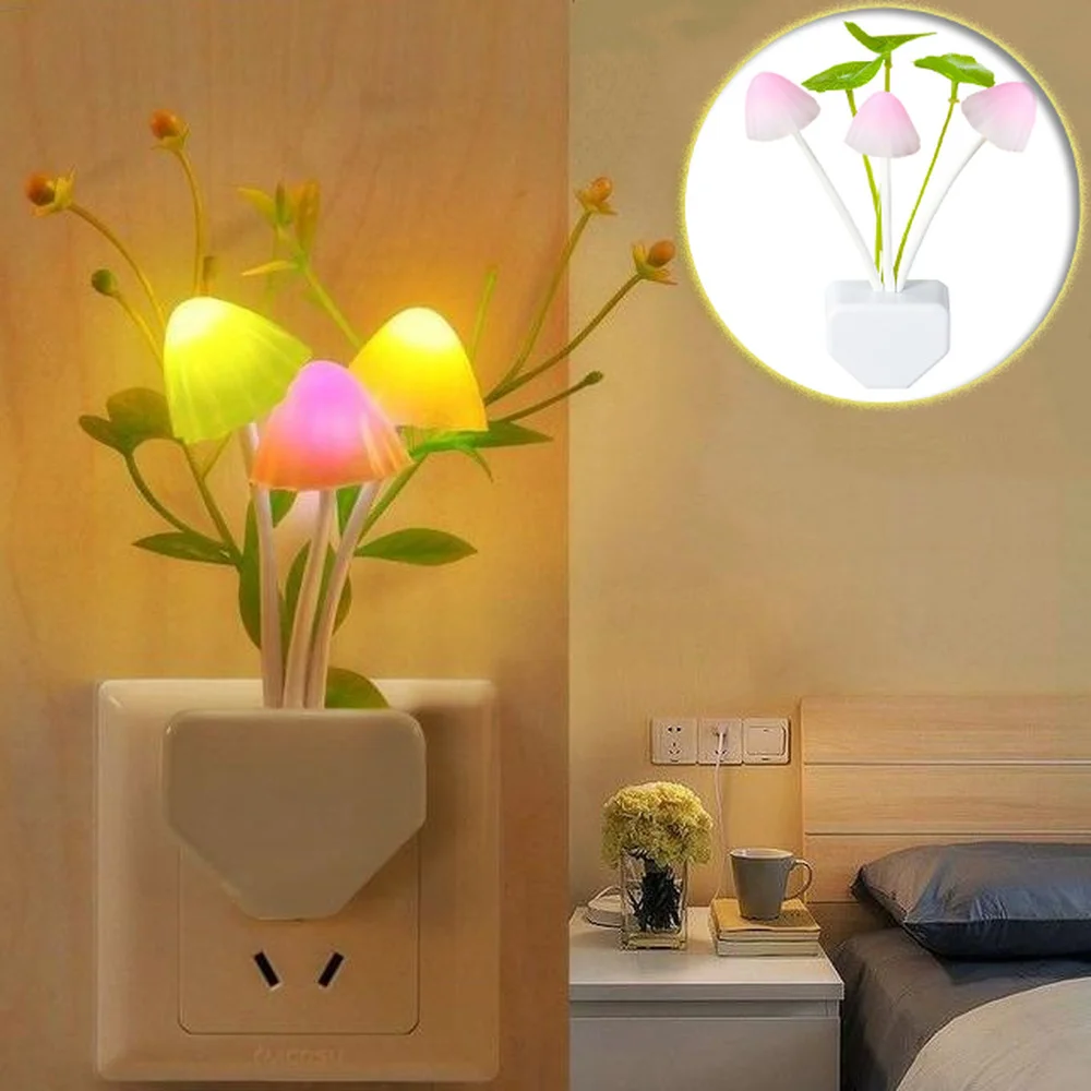 

LED Night Light Sensor 3 LED Colorful Dream Flower Mushroom Lamp Novelty Night Light Bedroom Babyroom Lamps for Kids Gifts