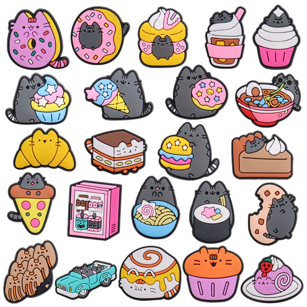 1 Stück PVC entzückende kleine Katze Cupcake Sandalen Schuh Charms Zubehör Lebensmittel Designer Dekoration DIY Erwachsenen Armband – Detail 2