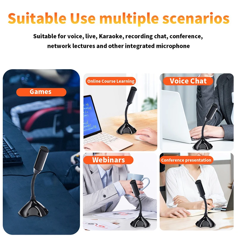 스튜디오 음성 노래 게임 스트리밍용 노트북 마이크, USB 데스크탑 스탠드 마이크, 거치대 포함, 3.5mm
