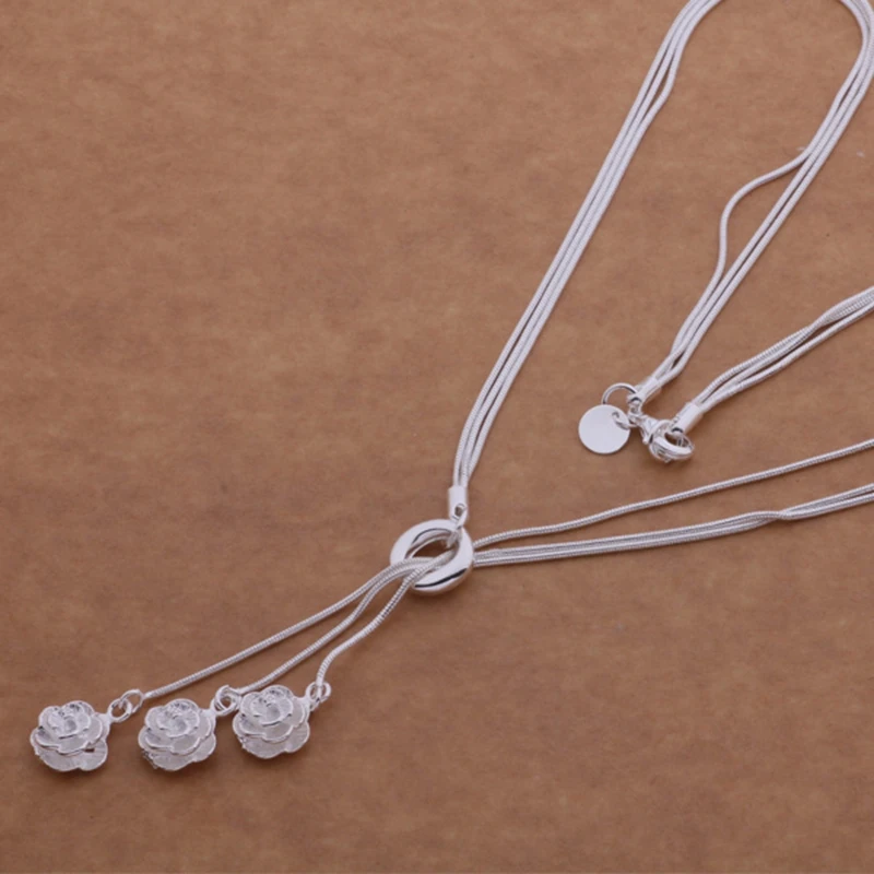 925 Sterling Silver Necklace Pendan Three Rose Flowers For Women Exquisite Student Girlfriend Jewelry Accessories Wedding Gift