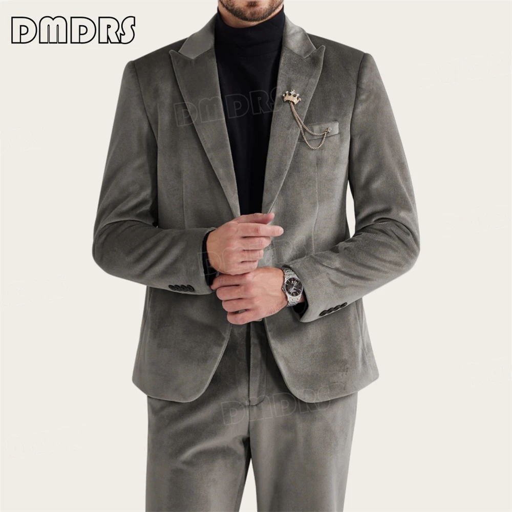 Men's 2 Piece Velvet Suit One Button Tuxedo Slim Fit Luxurious Blazer Party Dinner Jacket & Pants Casual Smart Suit Outfit 5