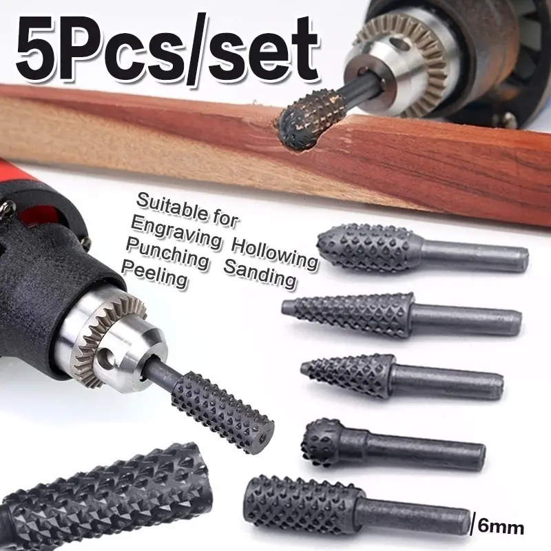 5PCS Woodworking Special-shaped Rotary File Wood Carving Knife Woodworking File Grinding Head Embossing Rotary File
