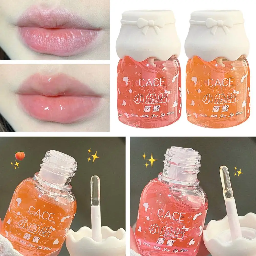 Cute Milk Jug Clear Lip Oil Moisturizing Lipstick Peach Female Lip Bright Lasting Balm Gloss Gloss Makeup Lip Empty Gloss U0D4