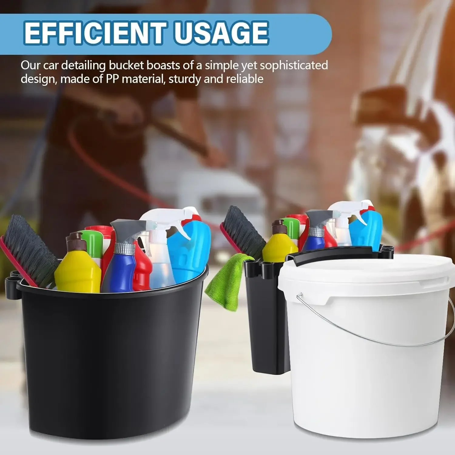 4 Pcs Car Detailing Bucket Portable Car Washing Bucket Multipurpose Squeegee Hanging Organizer for Accessories Tool Picnic