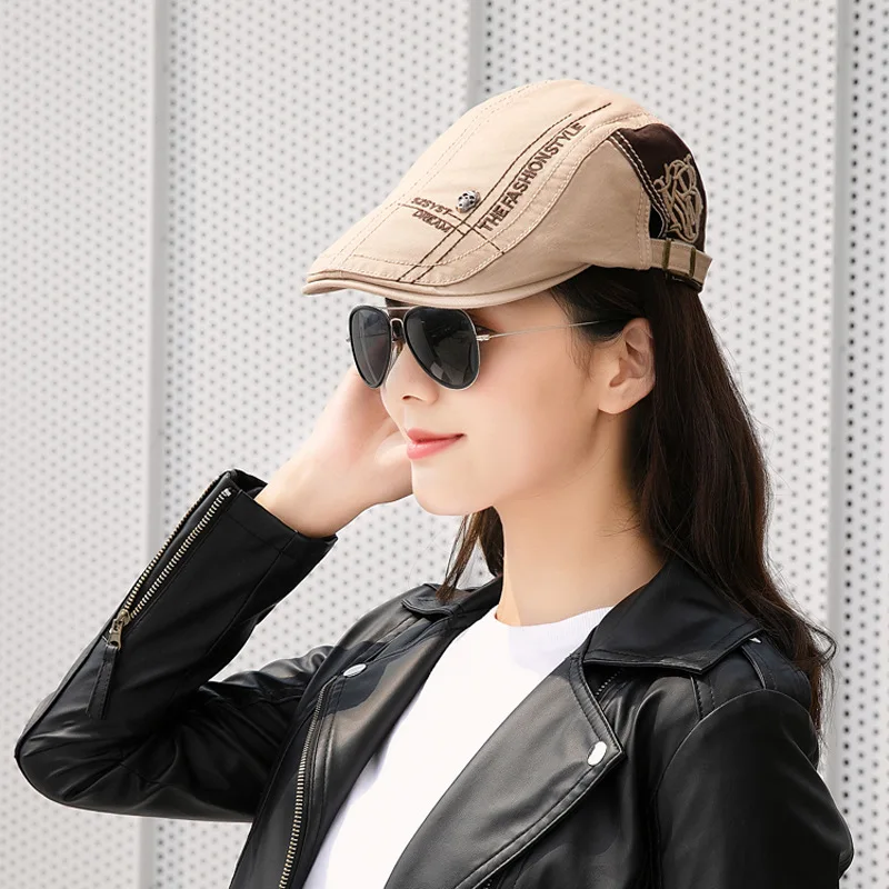 Summer Outdoor Cotton Berets Caps Newsboy Hats For Men Casual Peaked Caps Letter Embroidery