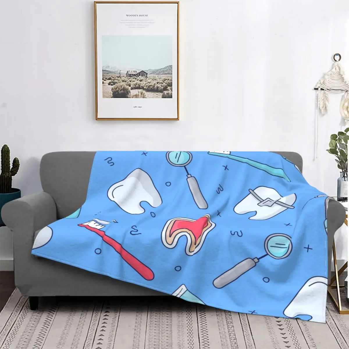 

Фланелевое Одеяло Happy Teeth в синем цвете, модное покрывало для дома