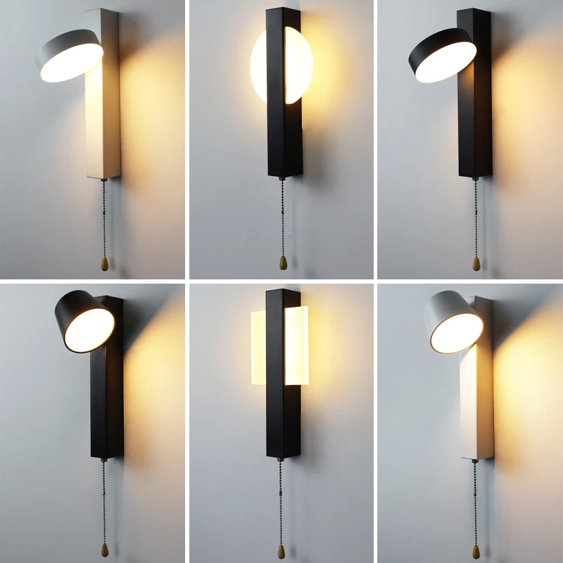 

LED reading light Nordic corridor, study room, living room, hotel with pull switch, rotatable bedroom, bedside wall light