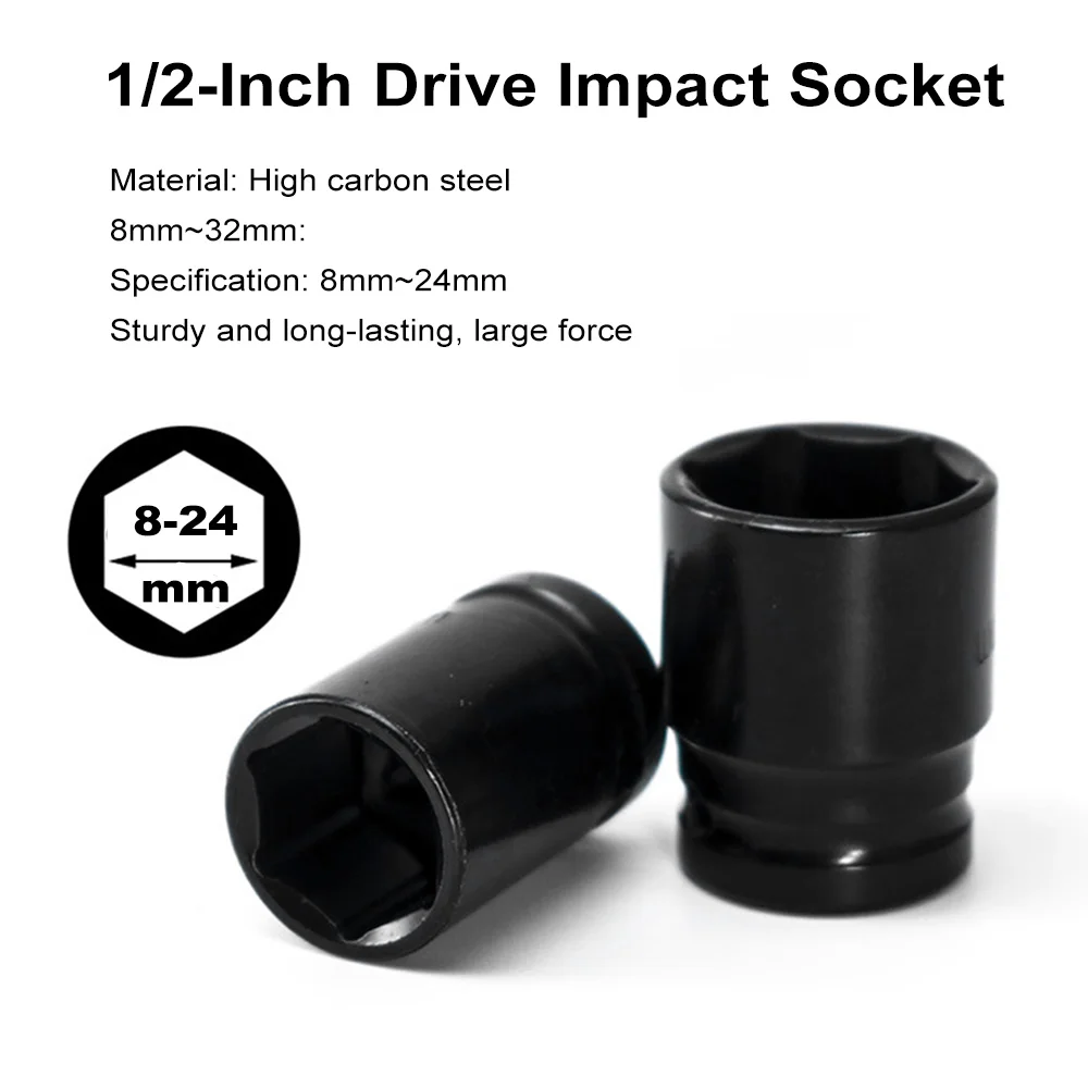 Description Picture 4 of item1/2 Inch 40mm Impact Wrench Sockets 8-24mm Heavy-duty Socket Set with Wrench and Storage Box for Automotive Repair