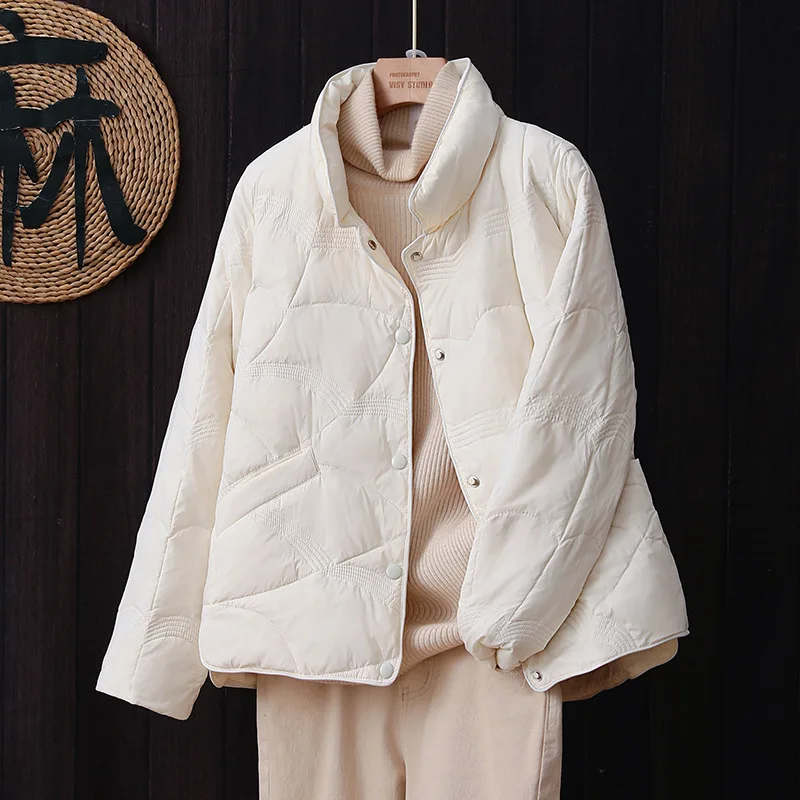 Down Jacket Women's Short White Versatile in Autumn and Winter Lightweight and Warm Standing Collar Fashionable Jacket