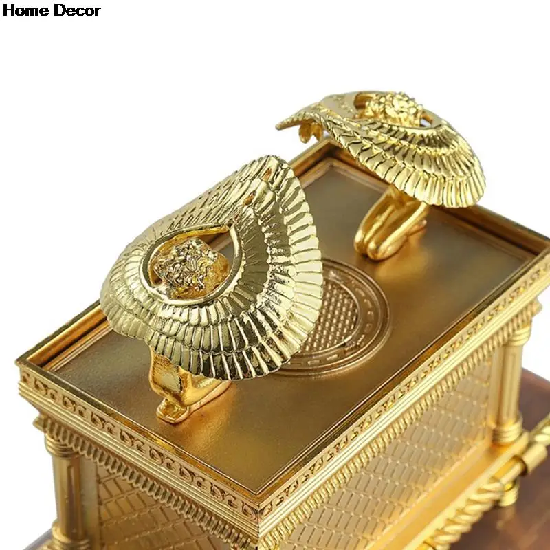 Ark Covenant Figurine Israel Judaism Alloy The Ark of the Covenant Replica Statue Gold Plated Ark Contents Aaron Rod