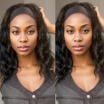 Short Wavy Curly Headband Wig Heat Resistant Fiber Synthetic Wig for Women Daily Party Wear