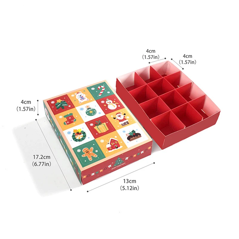 2Pcs Christmas Gift Box 12Grid DIY Kids Countdown Advent Calendar Box Poked with Finger Surprise 2024 New Year Gifts Decoration