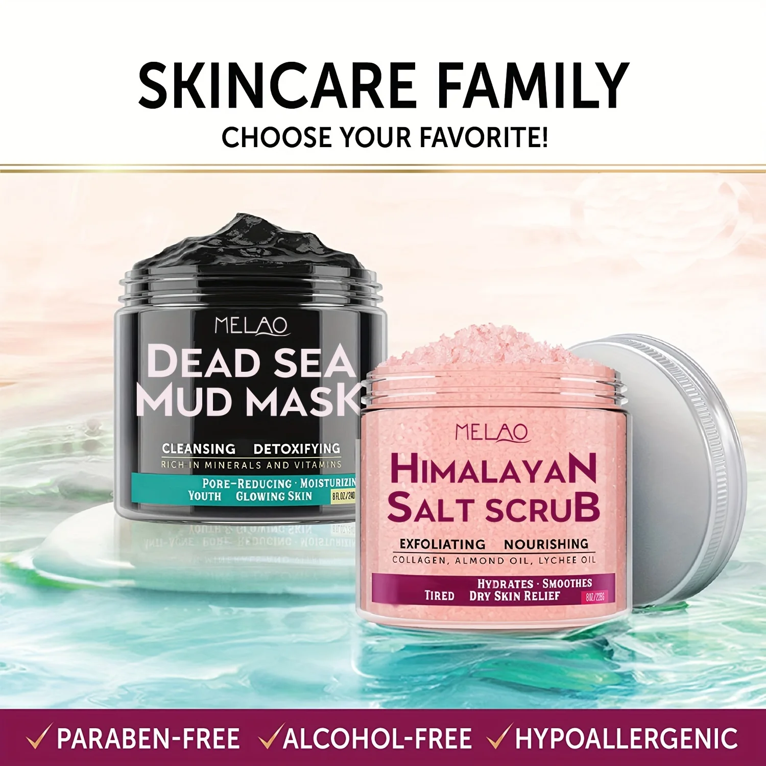 MELAO Himalayan Salt Body Scrub with Collagen and Stem Cells - Natural Exfoliating Salt & Body and Face Souffle Helps with Moist 3