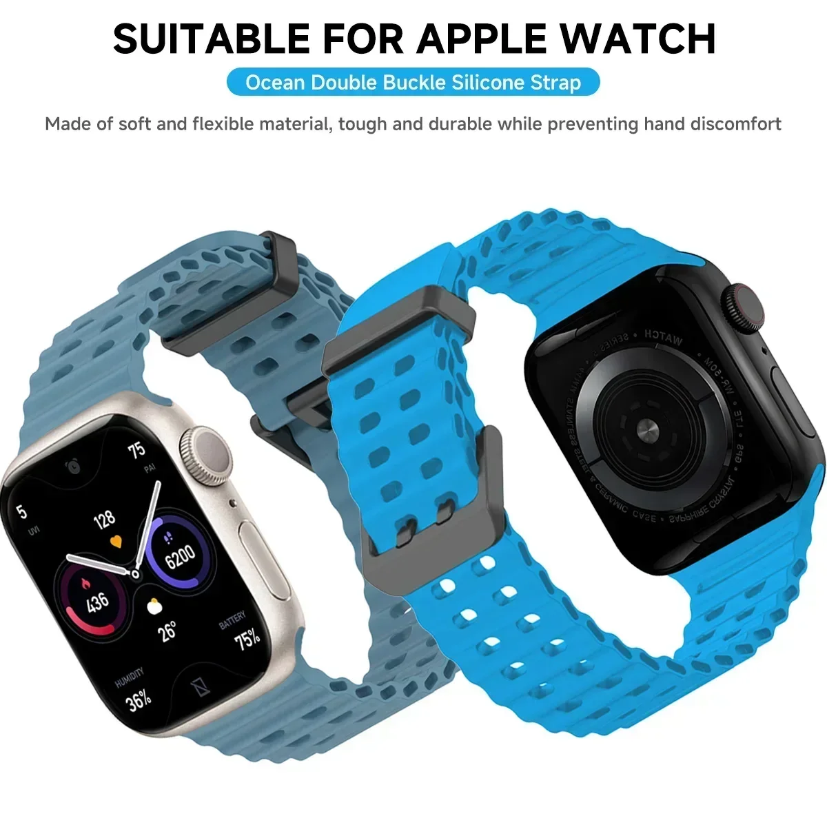 Strap for Apple Watch Ultra 2 49mm 45mm 44mm 42mm 38mm 41mm 40mm Silicone Ocean belt for iWatch series 10 9 8 7 se 5 4 3 Correa