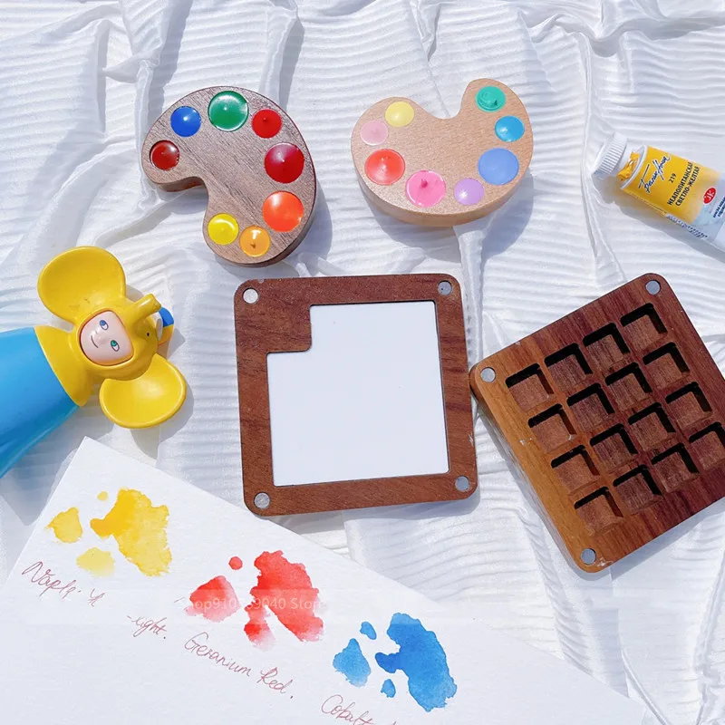 Empty Watercolor Palette Ins Wind Watercolor Travel Portable Mini Paint Box Color Matching Magnetic Wooden Box Painting Supplies