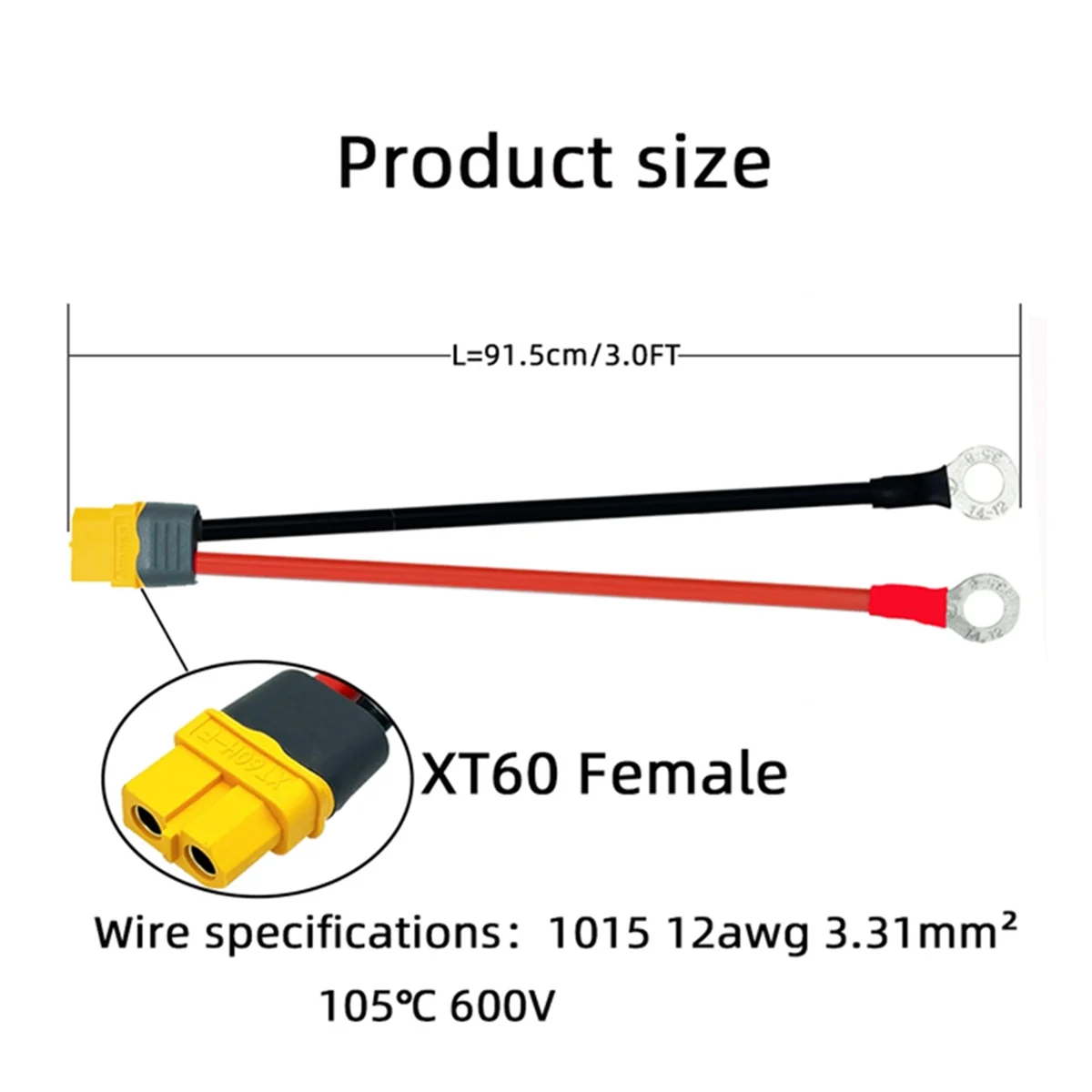 Battery Accessories XT60 to O Ring Terminal Cable XT60H Female to O Ring Eyelet Terminal Plug For RC Lipo Battery