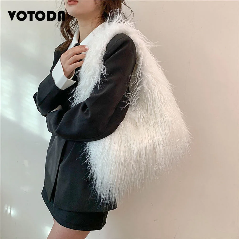 

Fashion Faux Fur Tote Bag Women Furry Cute Shoulder Bag Large-capacity Underarm Tote Bag Luxurious Mongolian Fur Bags Girl Y2K