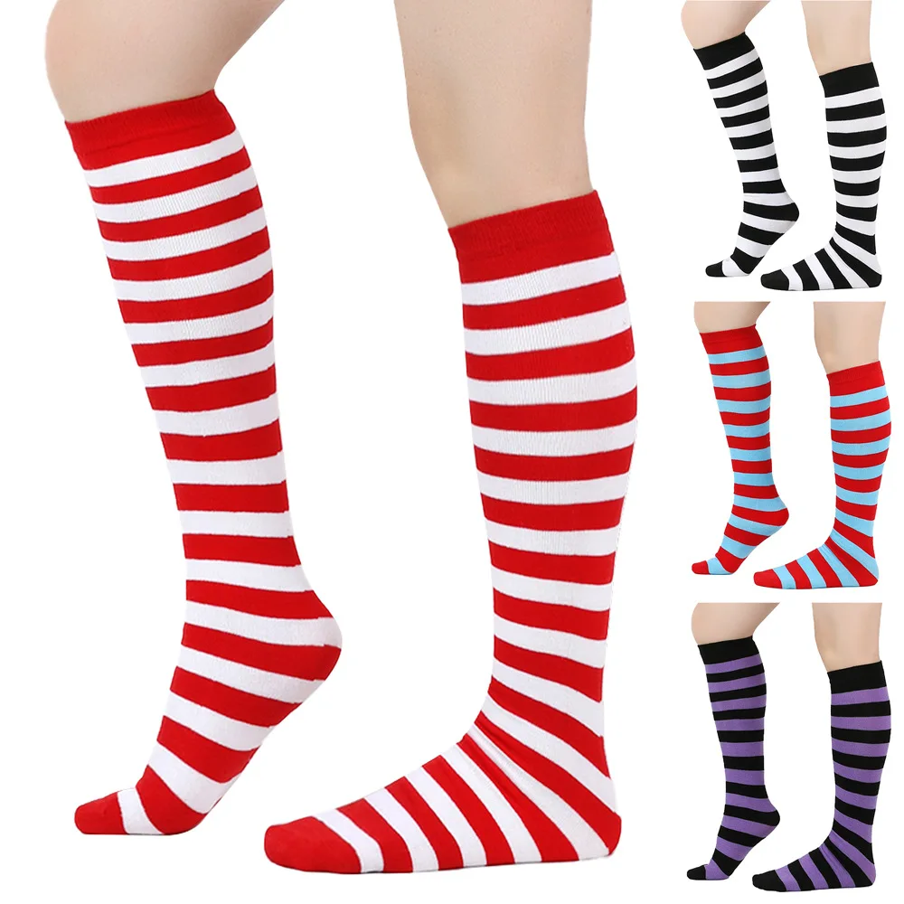 Rayé genou haute chaussette femmes dames japonais Harajuku créatif COSPLAY coton mollet mi-tube chaussettes noir blanc rose femme Sox