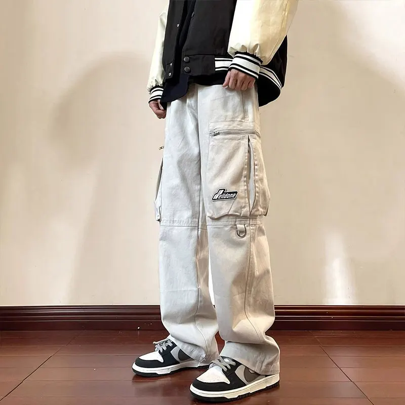 Elegant Fashion Harajuku Slim Fit Male Clothes Loose Sport All Match Casual Cargo Pants Pockets Straight Leg Wide Leg Pants