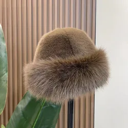 Luxurious Women's Fluffy Faux Fur Winter Hat - Stylish Thick Plush Bucket Cap (Coffee)