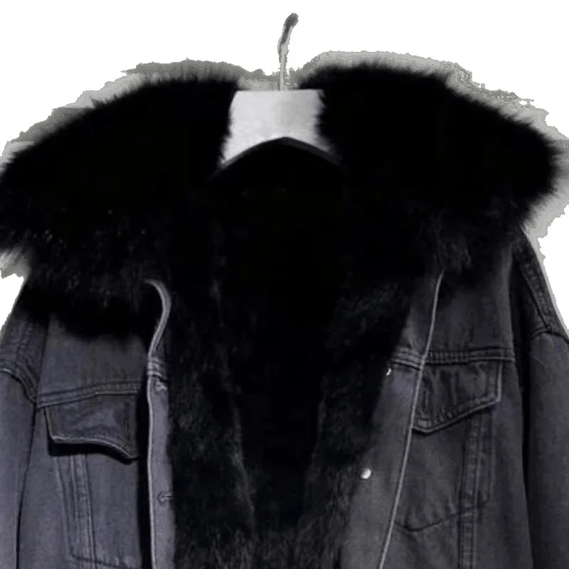 Thickened Fluffy Collar Denim Jacket Women's Short...