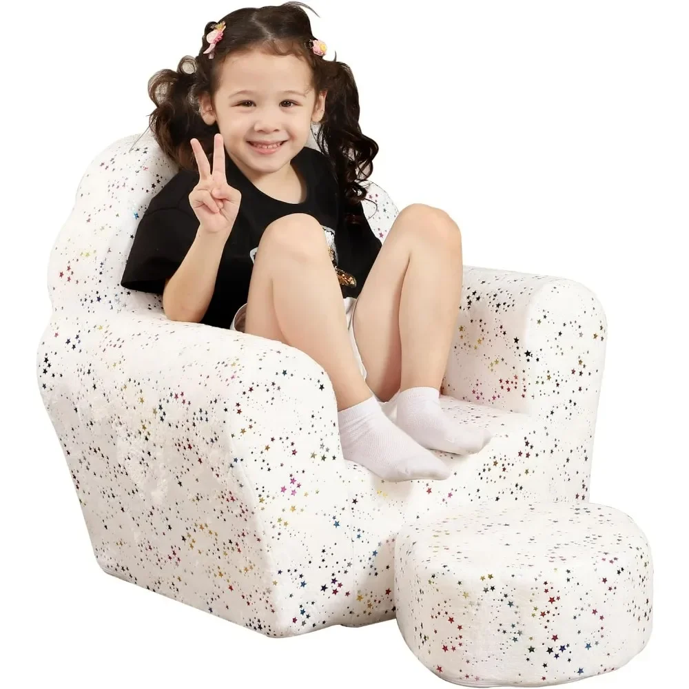 Kids Sofa with Ottoman, Shell-Like Sofa for Boys and Girls, White with Shinny 2