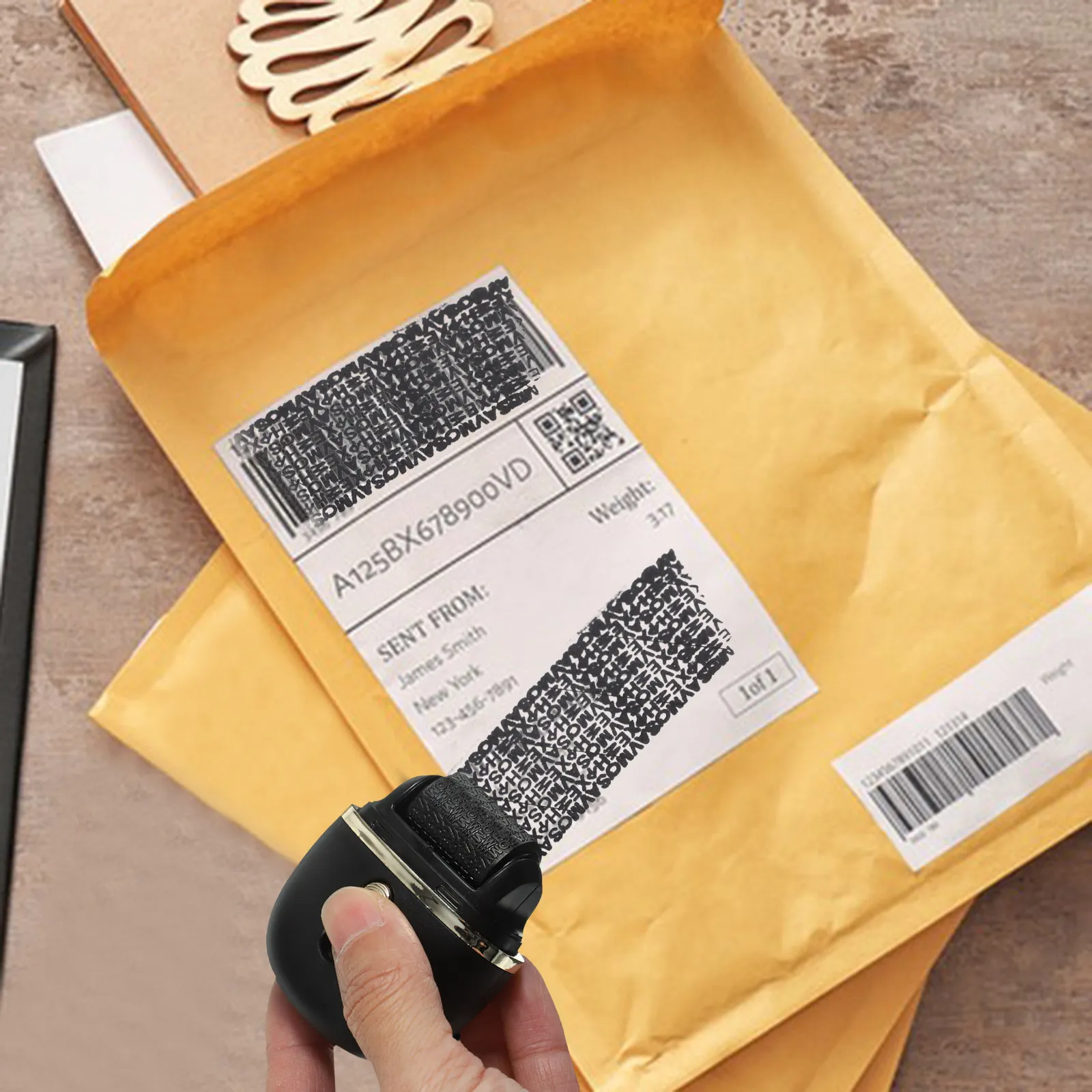 기밀 롤러 스탬프 클라우드 블랙 소형 경량 개인 정보 보호 우편 주소 블랙아웃 도구 가정용 일상용