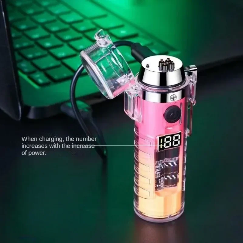 Outdoor Camping Compass Waterproof Electric Dual Arc Type-C USB Lighter Multi-Function Flashlight Survival Ignition Tool