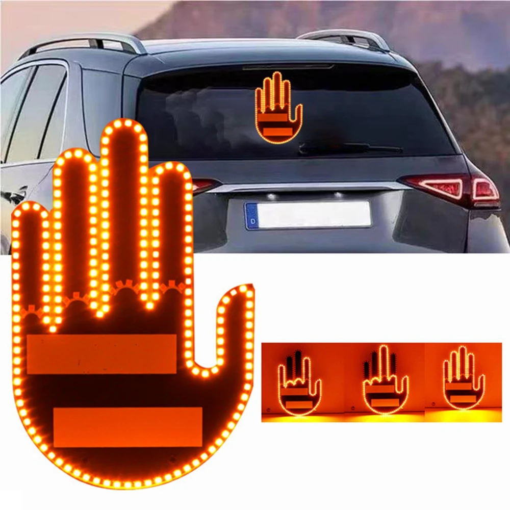 Luz LED de dedo medio de coche con gestos divertidos, señal de mano para  ventana trasera de coche, dar la ola de pájaro a los conductores -  AliExpress