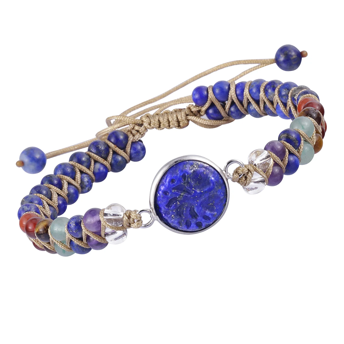 

Healing Crystal Tree of Life Braided Stone Beads Bracelet Adjustable Strand Beaded Bracelets Double Layers Boho Women Jewelry