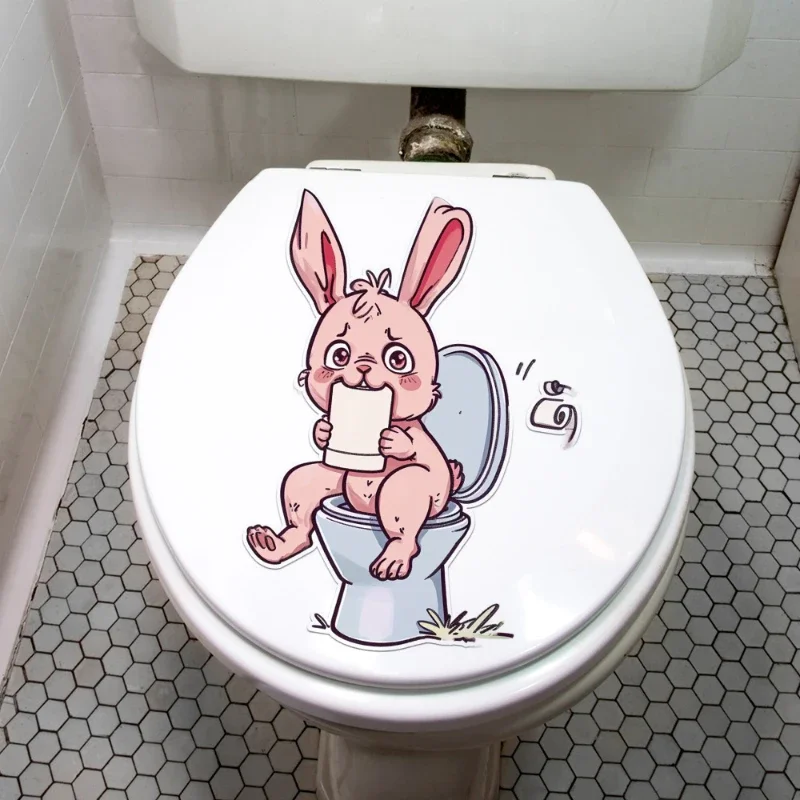 Cartoon Pink Rabbit Toilet Water Tank Toilet Stickers Home Decoration Wall Stickers Self-Adhesive Decor Decals Bathroom