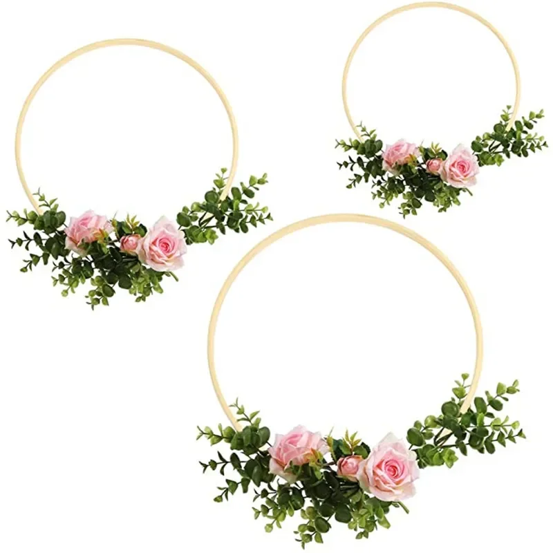 

Home decor Bamboo Ring Wooden circle round garland DIY catcher Hoop Flower wreath wedding garden vine decor wall Hanging