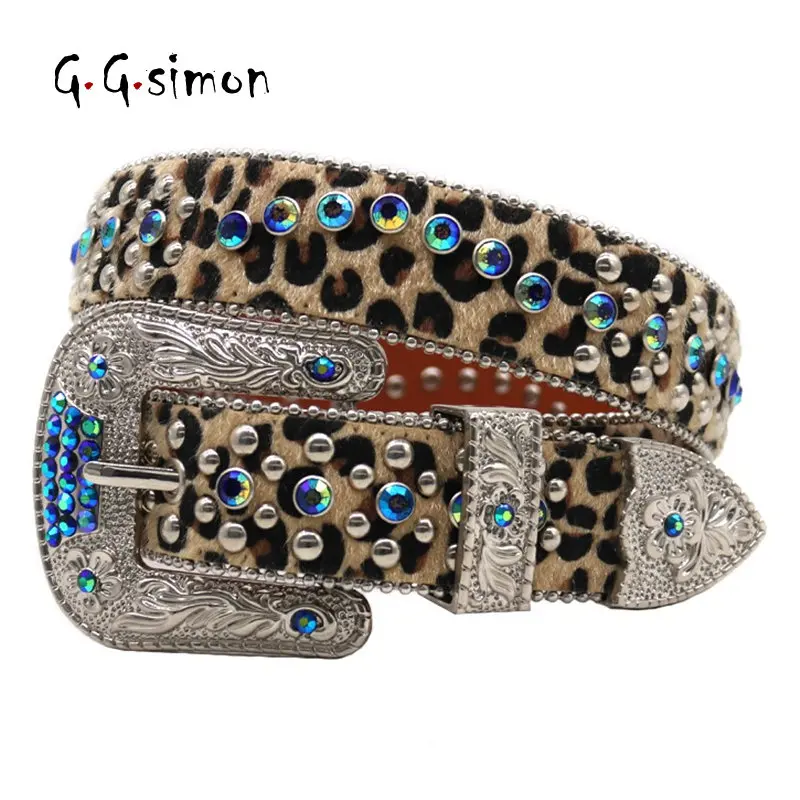 

GGSIMON Horsehair Rhinestone Western Belt Luxury Studded Belts for Men Strap Diamond Bling Y2K Belts Cowgirl Cowboy For Jeans