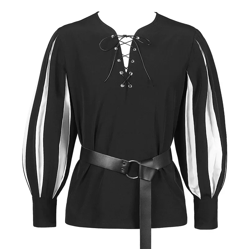 Costume medievale Guerriero Landsknecht Tunica Camicia German Larp Pirata Adulto Halloween Top con lacci Abiti rinascimentali