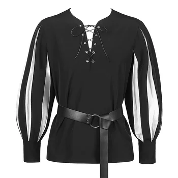 Costume medievale Guerriero Landsknecht Tunica Camicia German Larp Pirata Adulto Halloween Top con lacci Abiti rinascimentali