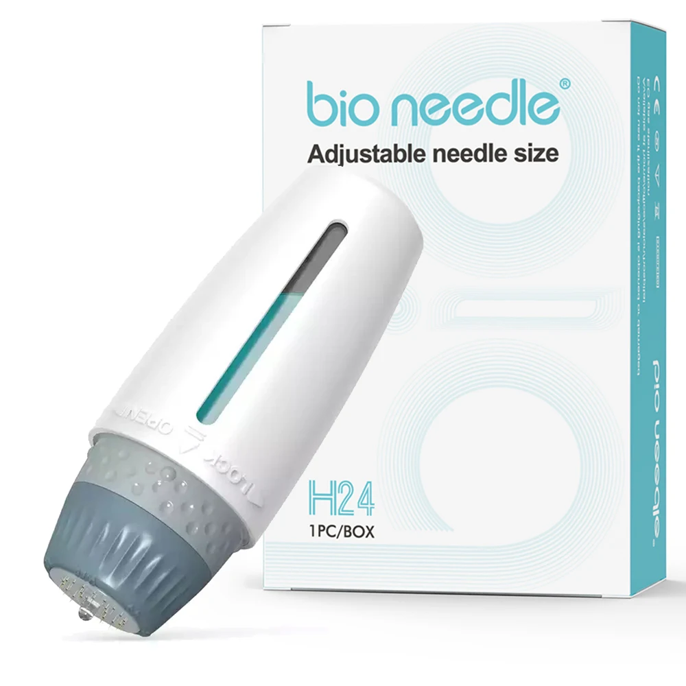 Auténtico Bio Needle H24, Derma Stamp Ajustable, Pluma de Microagujas Manual con Infusión Automática de Suero, Herramienta para el Crecimiento del Cabello y Cuidado de la Piel
