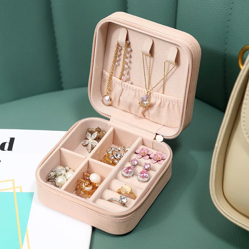 

1PC Mini Jewelry Organizer Display Travel Jewelry Zipper Case Boxes Earrings Necklace Ring Portable Jewelry Box Leather Storage
