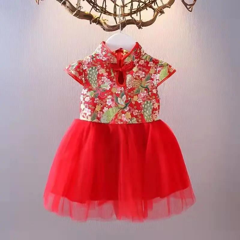 Girls Dresses Spring Summer Children's Chinese Style Dress Kids Cheongsam Princess Dresses For Girls Baby Tutu Clothing