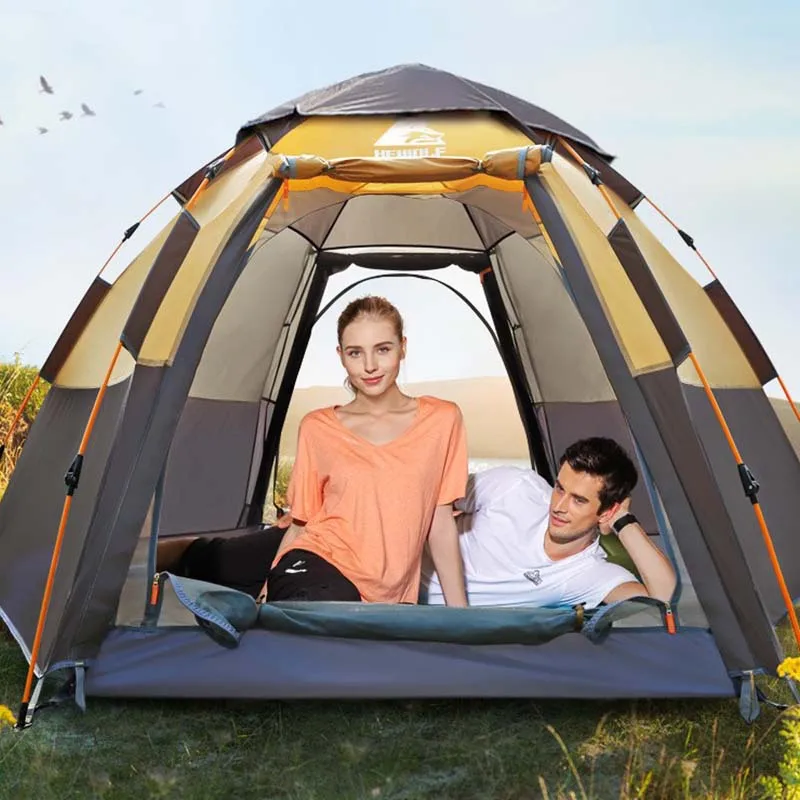 Portable Folding Automatic Tent, Automatic Speed Open, Beach Picnic, Outdoor Camping, Hexagonal, Rain Protection, Sunscreen